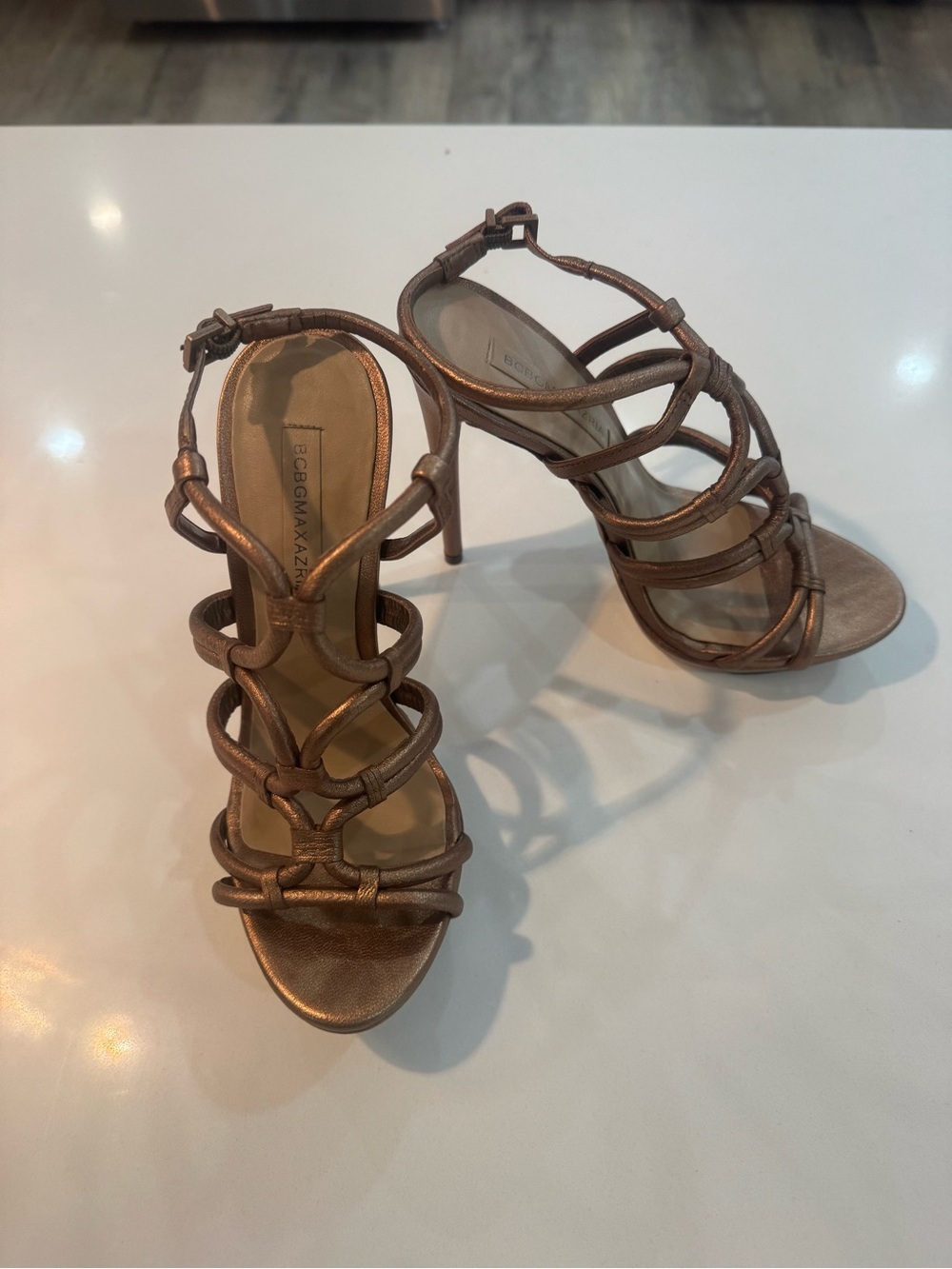 BCBGMaxAzria Metallic Bronze Strappy Stiletto Sandals